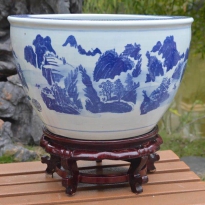 青花山水鱼缸（不含木座）